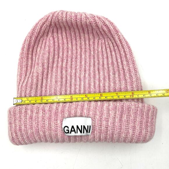 Ganni Pink Oversized Wool Rib Knit Beanie Hat - Picture 8 of 10